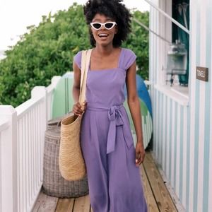 Gal Meets Glam Square Neck Crepe Jumpsuit In Dusty Purple Size 2